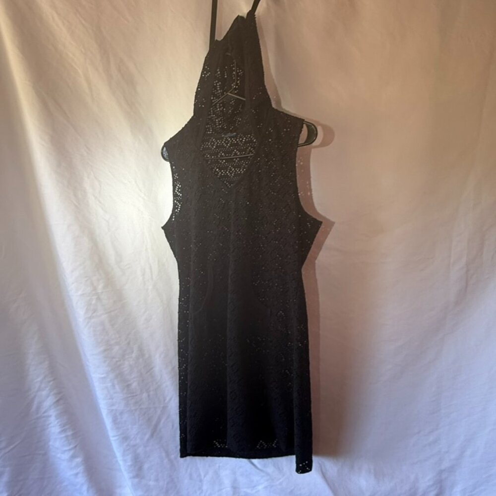 Black Crochet Bathing Suit Coverup Pool Dress - Women's Large
